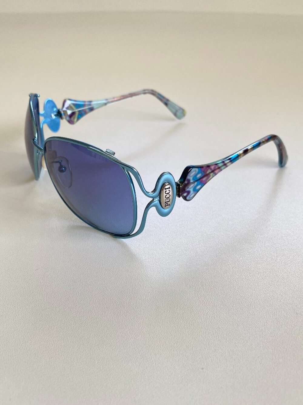 Emilio Pucci Teal Blue Aviator Psychedelic Statement Sunglasses EP104S